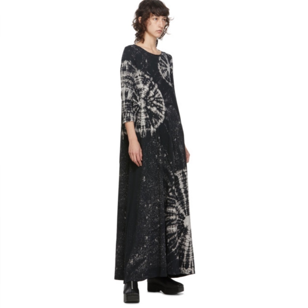Raquel Allegra Half Sleeve Drama Maxi Dress Black Constellation Tie Dye size M
